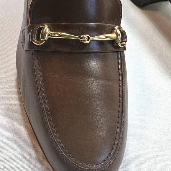 Vintage CELINE Brown Leather Loafer Pumps Gold Hardware Size 37.5 (37-1/2) US-7 - Picture 16 of 16